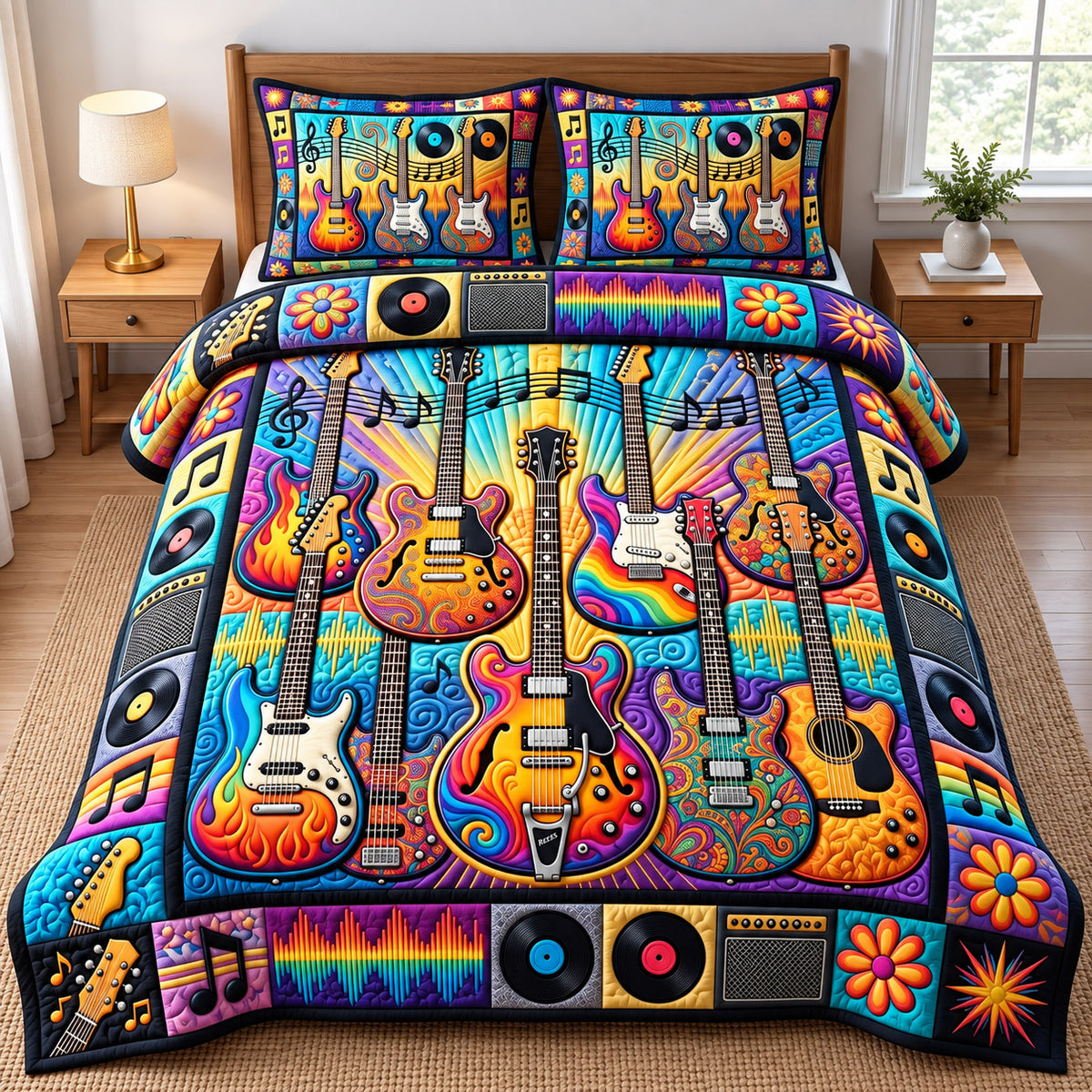 Guitar Lover 3-Piece Quilted Bedding Set GFTONMU3286