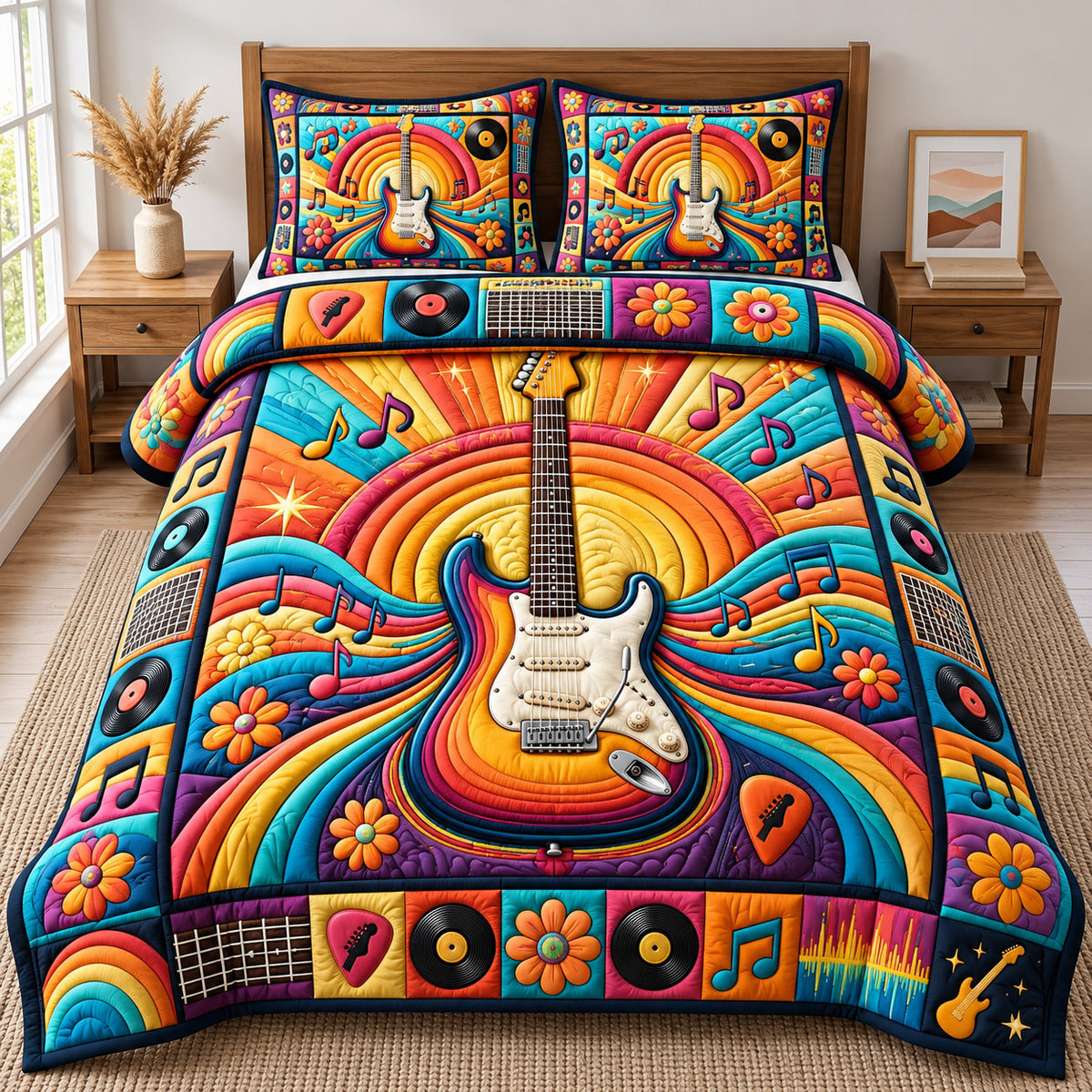 Guitar Lover 3-Piece Quilted Bedding Set GFTONMU3287