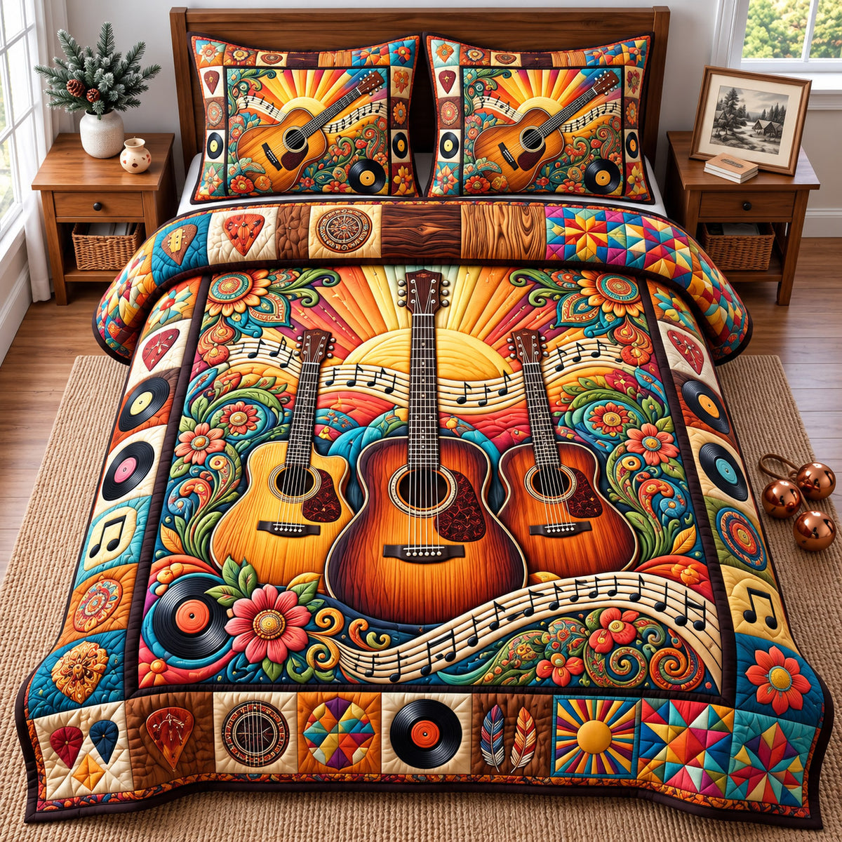 Guitar Lover 3-Piece Quilted Bedding Set GFTONMU3289