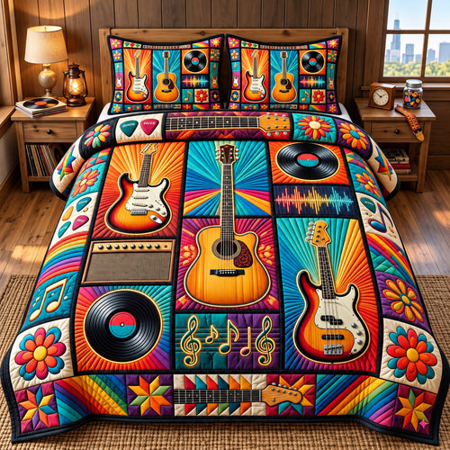 Guitar Lover 3-Piece Quilted Bedding Set GFTONMU3290