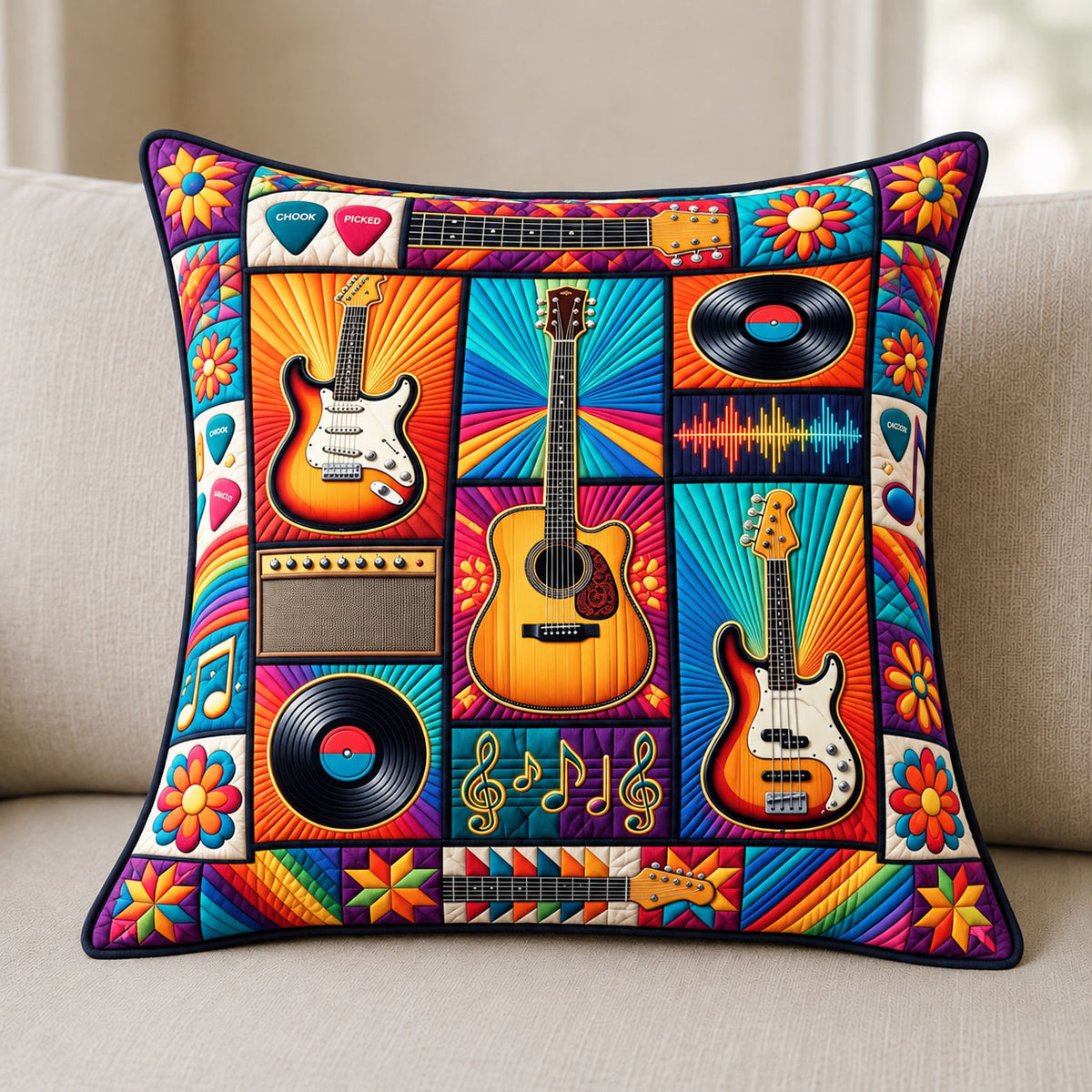Guitar Lover Quilted Pillow Case GFTONMU3290 C2