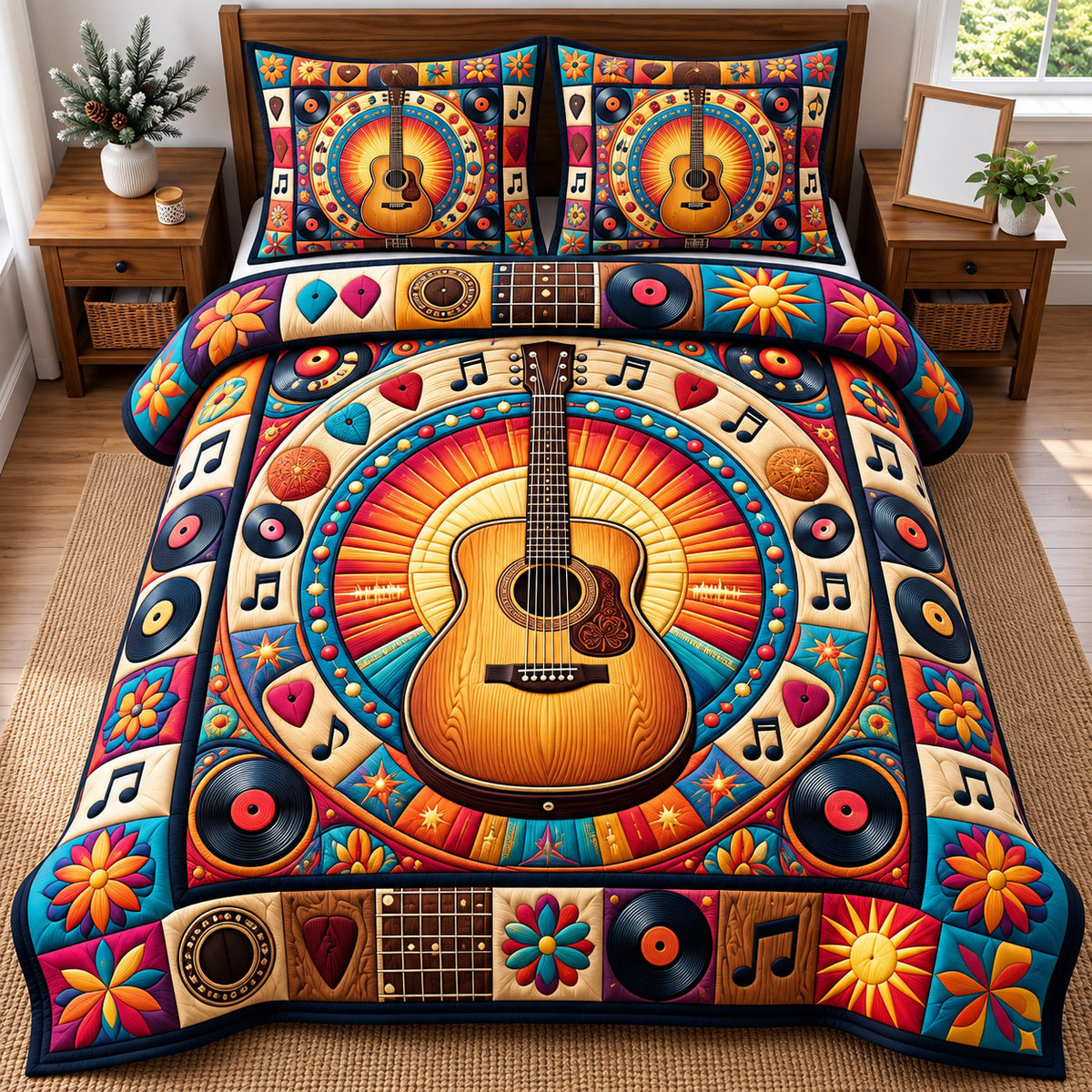 Guitar Lover 3-Piece Quilted Bedding Set GFTONMU3295