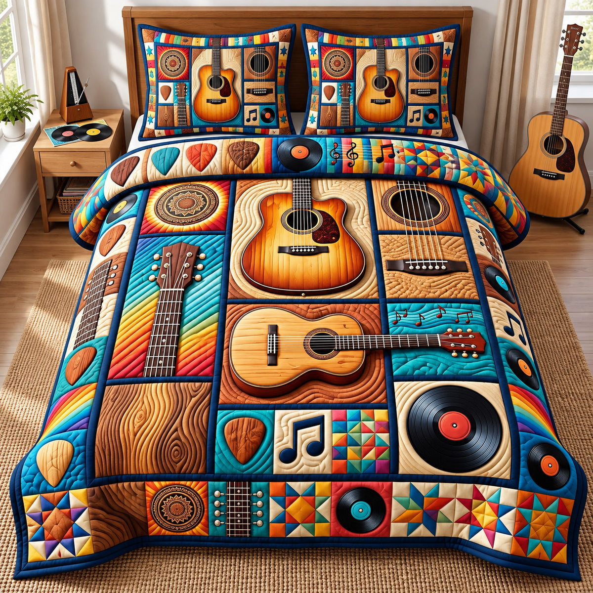 Guitar Lover 3-Piece Quilted Bedding Set GFTONMU3296