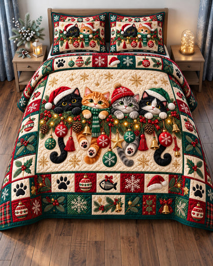 Christmas Cat 3-Piece Quilted Bedding Set GFTONMU3307