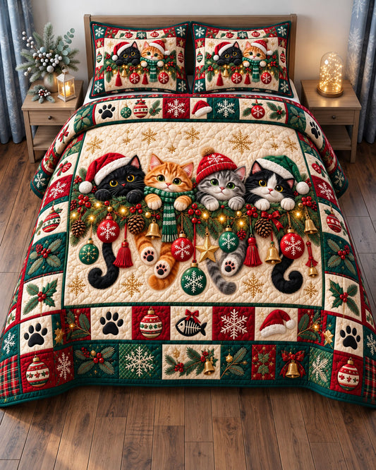 Christmas Cat 3-Piece Quilted Bedding Set GFTONMU3307