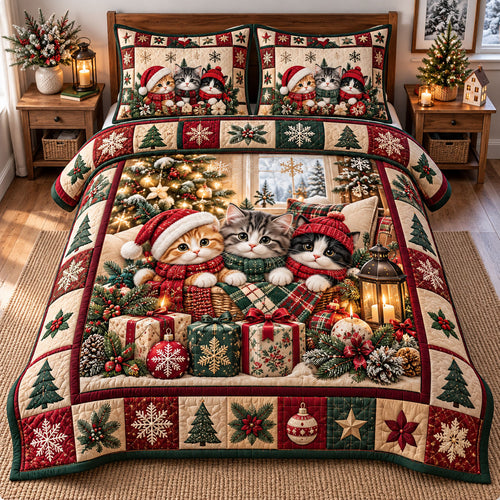 Christmas Cat 3-Piece Quilted Bedding Set GFTONMU3308