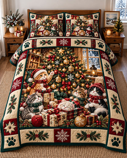 Christmas Cat 3-Piece Quilted Bedding Set GFTONMU3309
