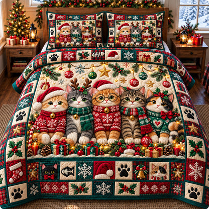 Christmas Cat 3-Piece Quilted Bedding Set GFTONMU3311