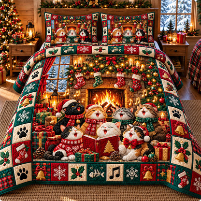 Christmas Cat 3-Piece Quilted Bedding Set GFTONMU3312