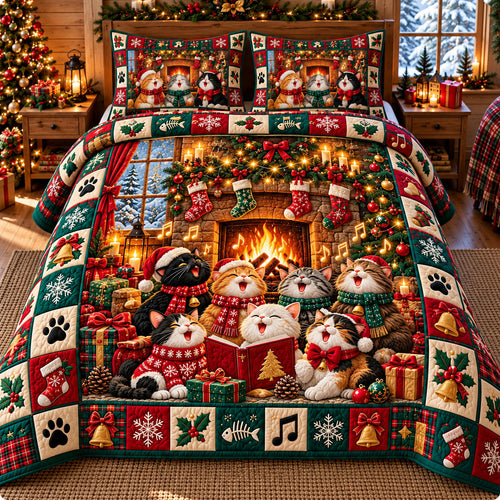 Christmas Cat 3-Piece Quilted Bedding Set GFTONMU3312