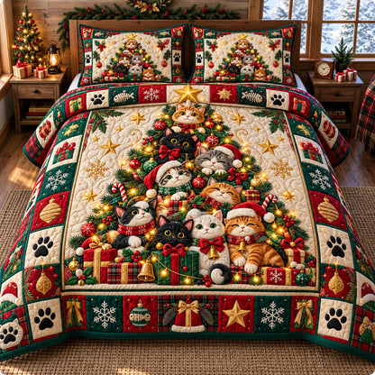 Christmas Cat 3-Piece Quilted Bedding Set GFTONMU3313