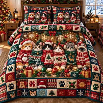 Christmas Cat 3-Piece Quilted Bedding Set GFTONMU3314