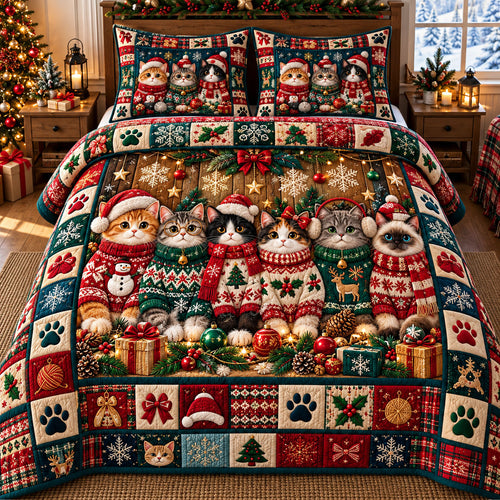 Christmas Cat 3-Piece Quilted Bedding Set GFTONMU3314