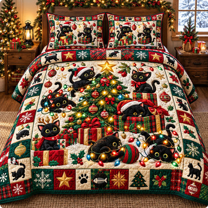 Christmas Cat 3-Piece Quilted Bedding Set GFTONMU3315