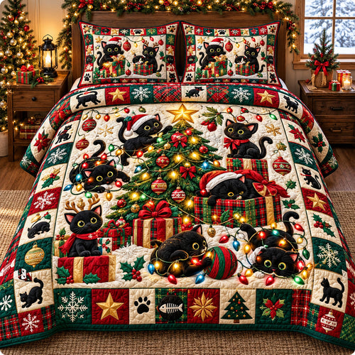 Christmas Cat 3-Piece Quilted Bedding Set GFTONMU3315