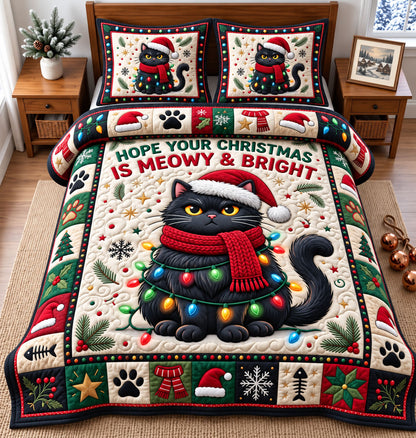 Christmas Cat 3-Piece Quilted Bedding Set GFTONMU3316