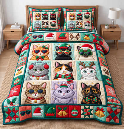 Christmas Cat 3-Piece Quilted Bedding Set GFTONMU3317