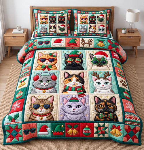 Christmas Cat 3-Piece Quilted Bedding Set GFTONMU3317