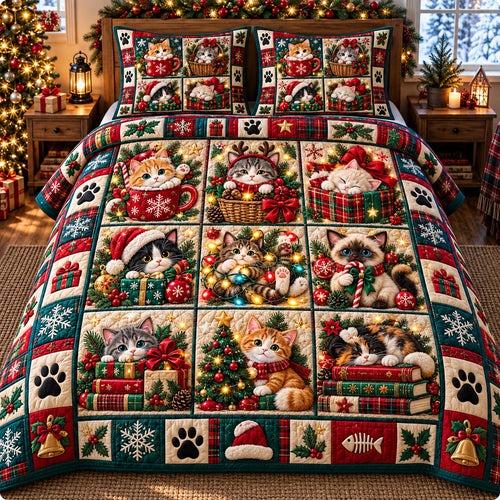 Christmas Cat 3-Piece Quilted Bedding Set GFTONMU3318