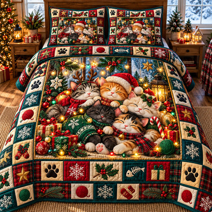 Christmas Cat 3-Piece Quilted Bedding Set GFTONMU3319