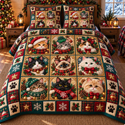 Christmas Cat 3-Piece Quilted Bedding Set GFTONMU3320