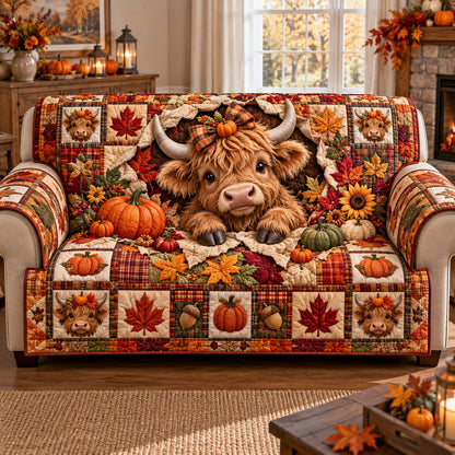 Highland Cow Quilted Sofa Cover GFTONMU3342