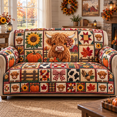 Highland Cow Quilted Sofa Cover GFTONMU3343