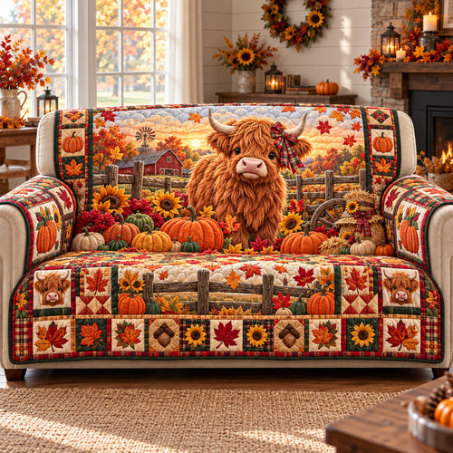 Highland Cow Quilted Sofa Cover GFTONMU3344
