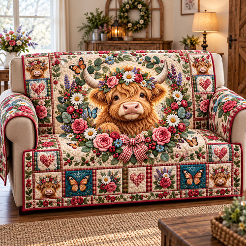 Highland Cow Quilted Sofa Cover GFTONMU3346