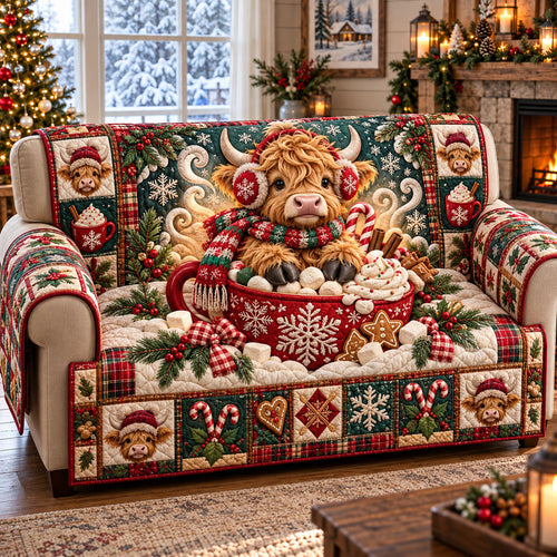 Highland Cow Quilted Sofa Cover GFTONMU3347