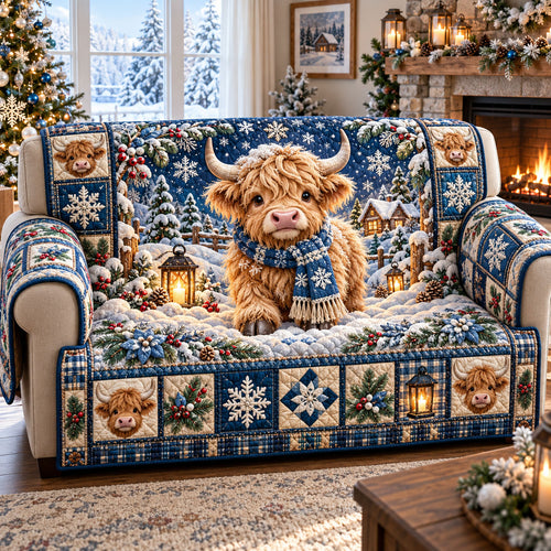 Highland Cow Quilted Sofa Cover GFTONMU3348