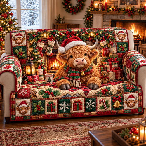 Highland Cow Quilted Sofa Cover GFTONMU3349