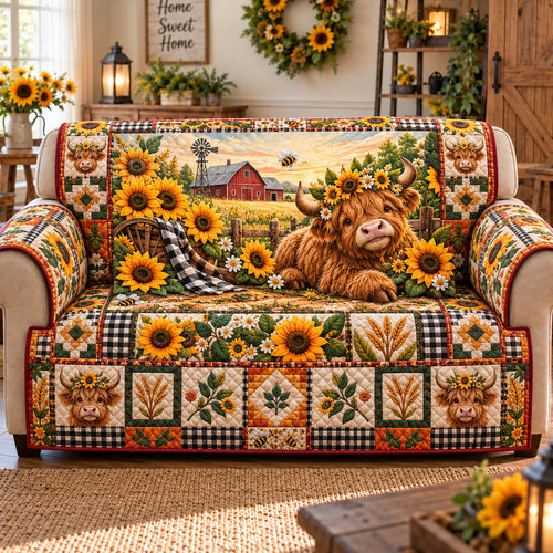 Highland Cow Quilted Sofa Cover GFTONMU3350