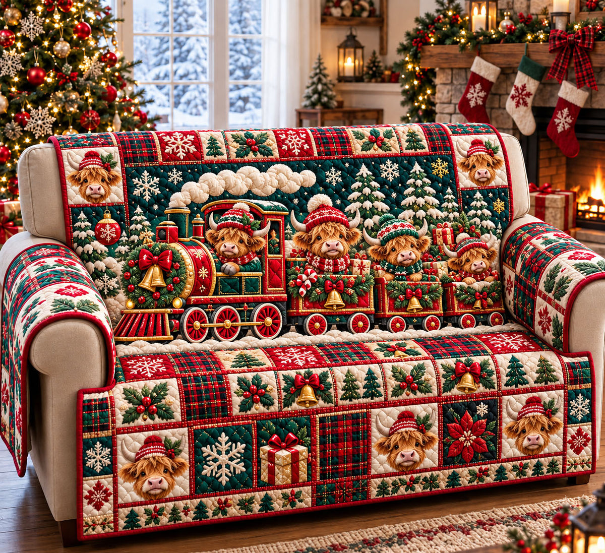 Highland Cow Quilted Sofa Cover GFTONMU3352