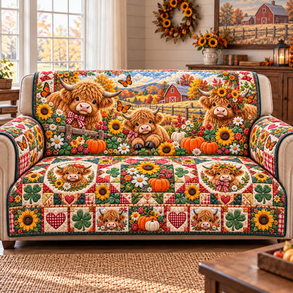 Highland Cow Quilted Sofa Cover GFTONMU3354