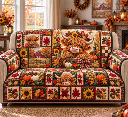 Highland Cow Quilted Sofa Cover GFTONMU3355