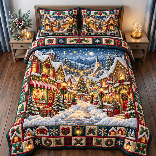Christmas Village 3-Piece Quilted Bedding Set GFTONMU3356