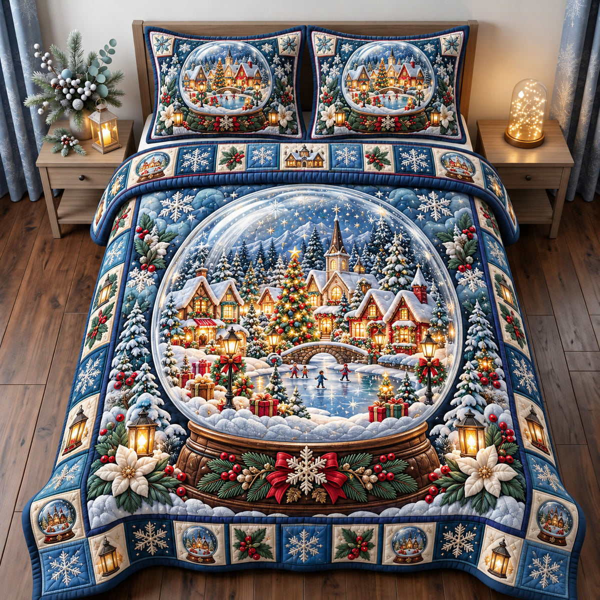 Christmas Village 3-Piece Quilted Bedding Set GFTONMU3357