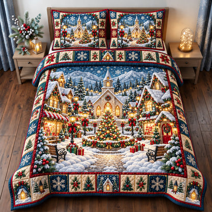 Christmas Village 3-Piece Quilted Bedding Set GFTONMU3358