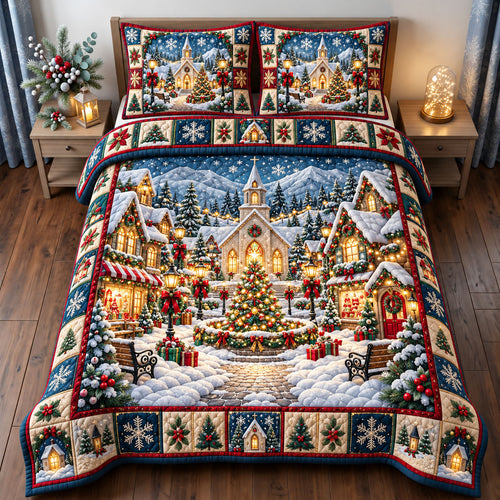 Christmas Village 3-Piece Quilted Bedding Set GFTONMU3358