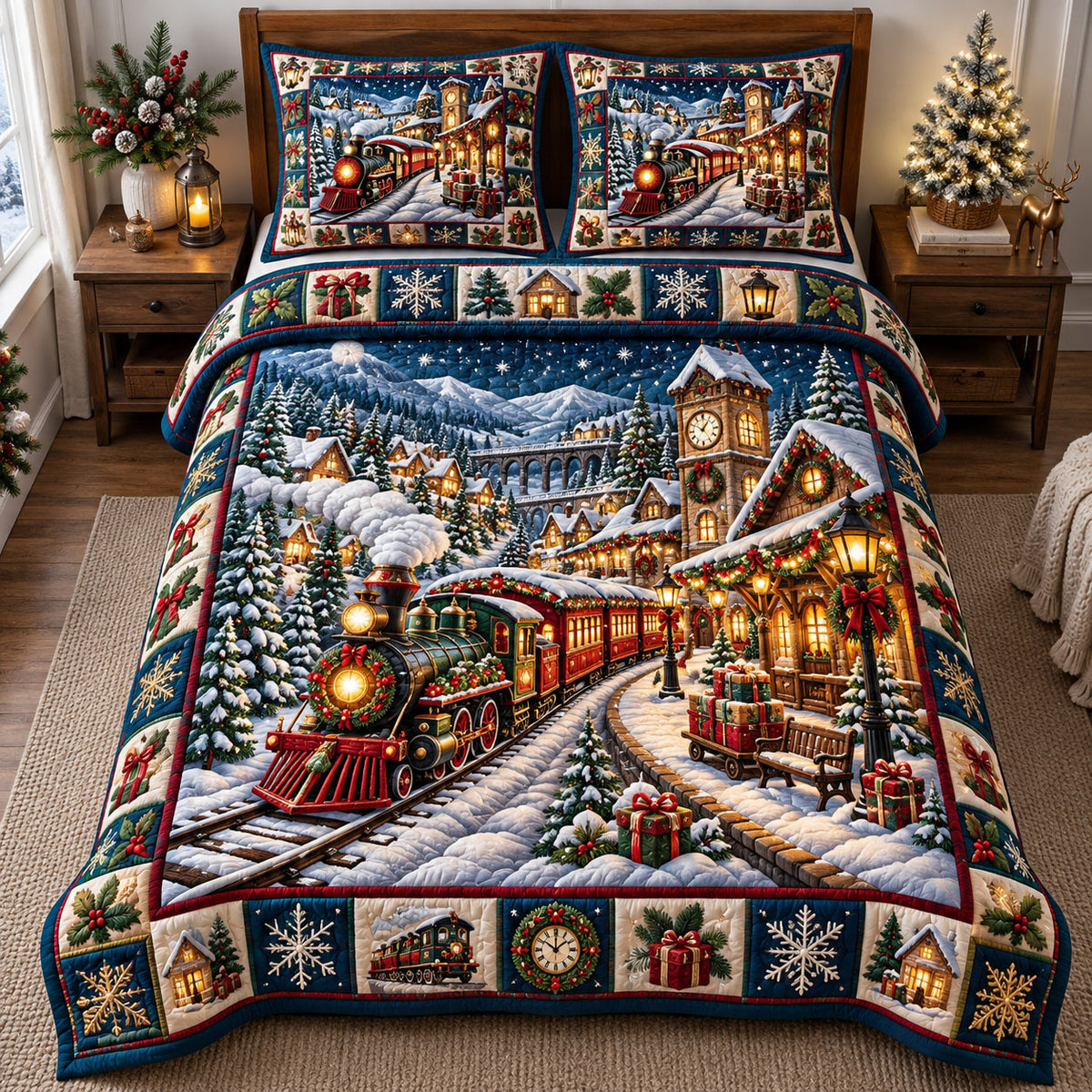 Christmas Village 3-Piece Quilted Bedding Set GFTONMU3359