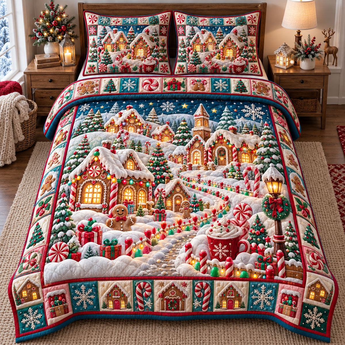 Christmas Village 3-Piece Quilted Bedding Set GFTONMU3360