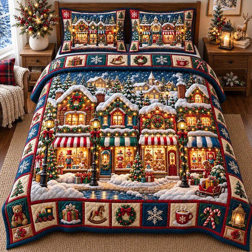 Christmas Village 3-Piece Quilted Bedding Set GFTONMU3361