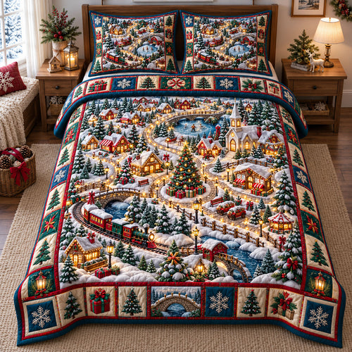 Christmas Village 3-Piece Quilted Bedding Set GFTONMU3363