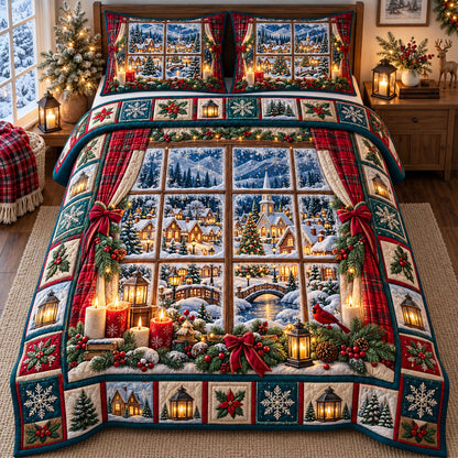 Christmas Village 3-Piece Quilted Bedding Set GFTONMU3364