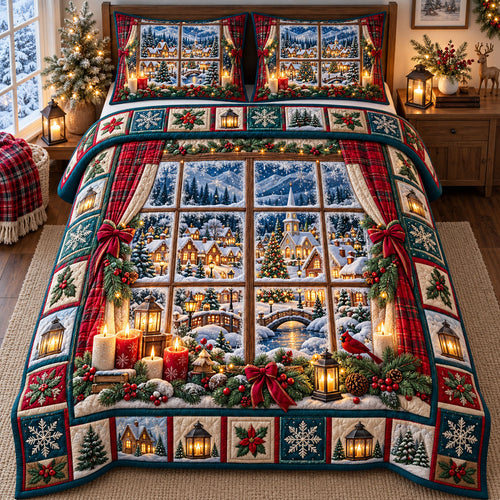 Christmas Village 3-Piece Quilted Bedding Set GFTONMU3364