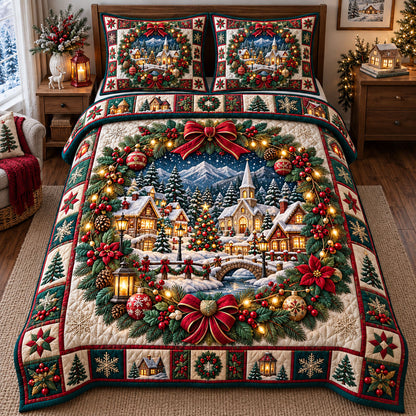 Christmas Village 3-Piece Quilted Bedding Set GFTONMU3365