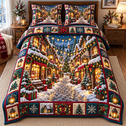 Christmas Village 3-Piece Quilted Bedding Set GFTONMU3368