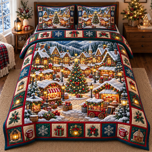 Christmas Village 3-Piece Quilted Bedding Set GFTONMU3369