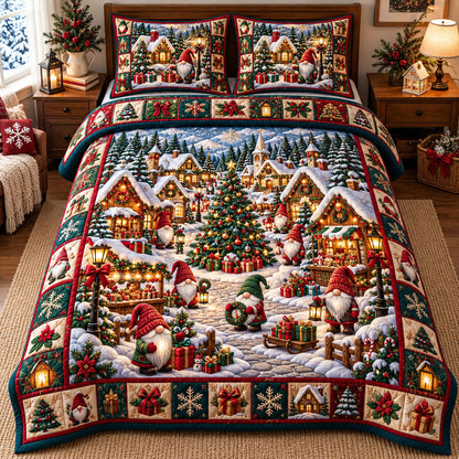 Gnome Village 3-Piece Quilted Bedding Set GFTONMU3410